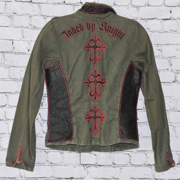 Jaded by Knight Green Military-style Blazer Cotton Leather Embroidered Jacket S - Picture 1 of 7